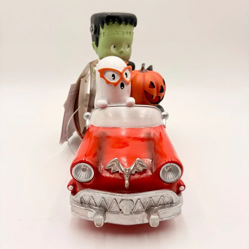 Halloween Retro Style  Frankenstein Ghost Black Cat Red Car Light Up